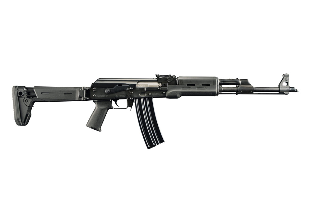 California legal Zastava Arms ZPAP M90 AK47 style 5.56mm rifle. The new 1.5mm bulged trunnion & chrome lined barrel ZPAP! The ZPAP M90 AK-47 CA is fitted with a Strike Industries AK fin grip & pinned stock to make it a featureless rifle.