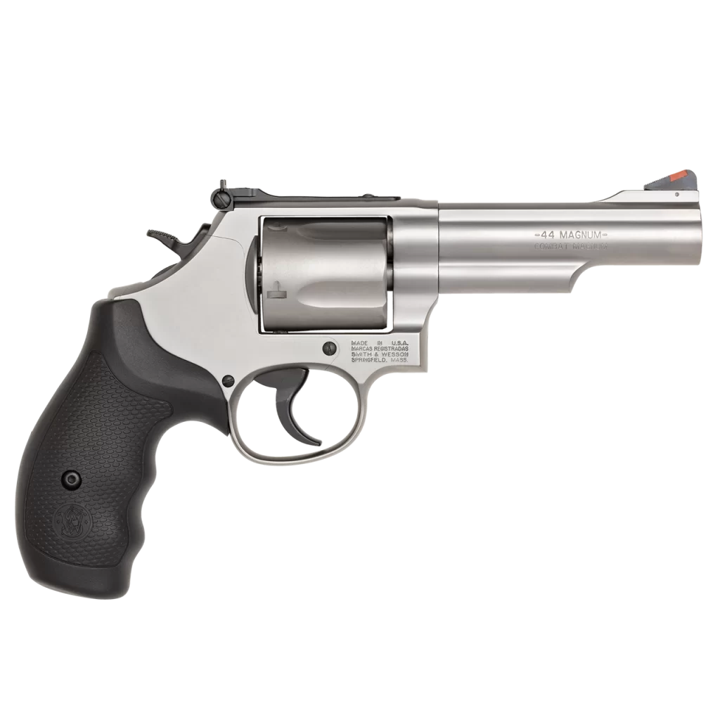The CA compliant S&W M69 4in in 44MAG is the ideal handgun for the woods. Built to bring the power when needed in the wild, the model 69 blends the stainless steel ruggedness with weight so manageable, you will forget that it's on your side!