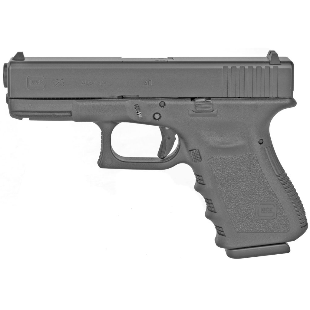 The California compliant GEN3 Glock 23 BLK is the famous Glock 19 but with a bit more power as requested by Law Enforcement and Professionals alike.
